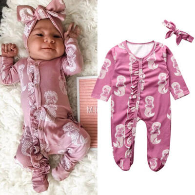 

US Newborn Baby Girls Autumn Clothes Mermaid Romper Jumpsuit Headband Outfit Set