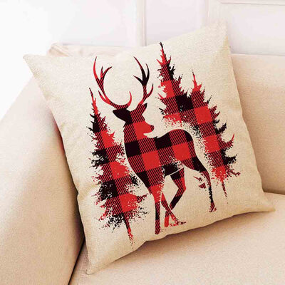 

New Merry Christmas Elk Linen Plaid Pillow Covers Sofa Throw Cushion Case Xmas Decor 2020