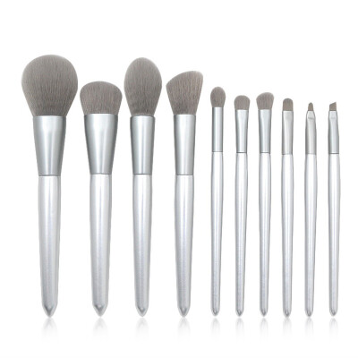 

Toponeto 10pcs silver conical handle grey mouthpiece&wooden handle makeup brush set