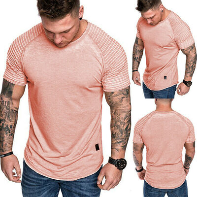 

Fashion Mens Casual Fit Short Sleeve Slim Muscle Bodybuilding T-shirt Tee Tops