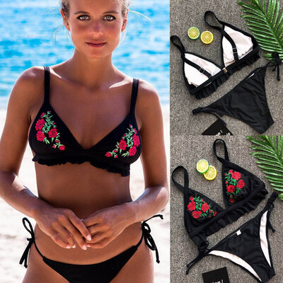 

Roseonmyhand Womens Embroidery Bikini Set Push-Up Padded Swimwear Swimsuit Bathing Beachwear
