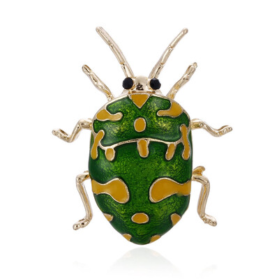 

Enamel Green Insect Brooch Gold-Color Vivid Yellow Spot Beetle Hijab Pins UP Women Kid Corsage Cute Animal Bijoux Broche