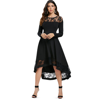 

Rose Lace Insert Long Sleeve Dress