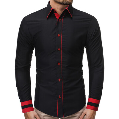 

Tailored Mens New Style Fashion Colour-Clashing Stitched Long-Sleeved Shirts Blouse