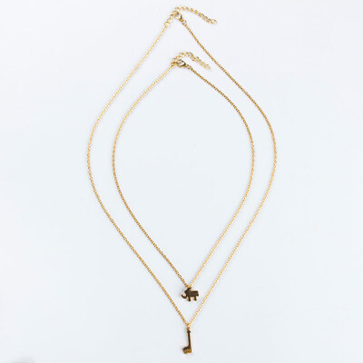 

New Arrival Gold Color Chain Double Elephant Giraffe Necklaces & Pendants For Women Lovely Animal Fashion Jewelry