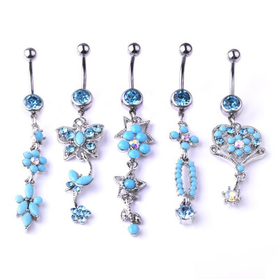 

5 PcsSet Women Belly Button Rings Surgical Steel Zircon Boho Body Piercing Jewelry