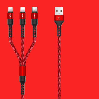 

3-in-1 Charge Cord 27A Fast Charging Lightning Type C Micro USB Cable-1m