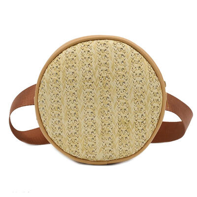 

Small Straw Shoulder Women Waist Fanny Belt Packs Leather Round Chest Bags