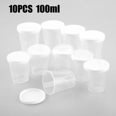 

10Pcs 100ml Medicine Measuring Measure Cups W White Lids Cap Clear Container US