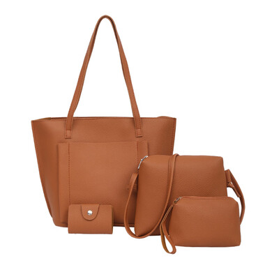 

4pcs Women PU Leather Handbag Shoulder Crossbody Bag Clutch Bag Card Holder