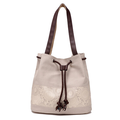 

2017 Casual Shopping Handbag Fashion Women Canvas Shoulder Bag Flower Bags Big Capacity Drawstring Tote