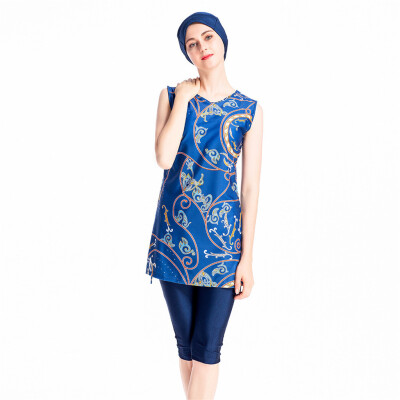 

Roseonmyhand Women Muslim Bathing Suit With Cap Printing Swimsuit Beachwear Women Swimwear
