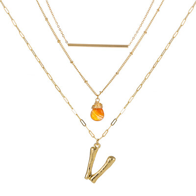

Small Orange stone Gold Metal Bamboo 2cm 26 Letter Alphabet A-Z Minimalist Initial Pendant Necklace Fashion Twist Chain Jewelry