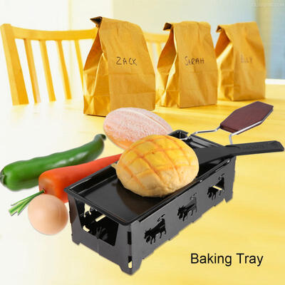 

Greensen Portable Non-Stick Cheese Raclette Rotaster Baking Tray Stove with Wodd Handle Grilling Tool