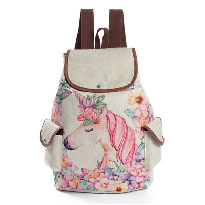 

New Design Cute Unicorn Printing Linen Backpacks Teenage Girls Cartoon Shoulder Schoolbags Female Fashion Drawstring Travel Bag