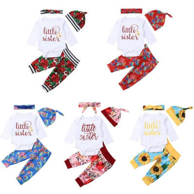 

US Baby Girls Newborn Sister Outfits Clothes Romper Bodysuit Long Floral Pants