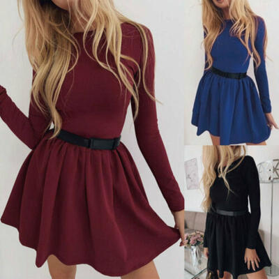 

US Stock Womens Casual Midi Swing Dress Ladies Long Sleeve Party Skater Dresses