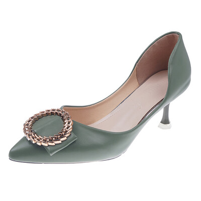 

Single-shoe womens spring&summer sharp-cut metal square-button high-heeled shoes Korean-style hollow fine&fairys shoe