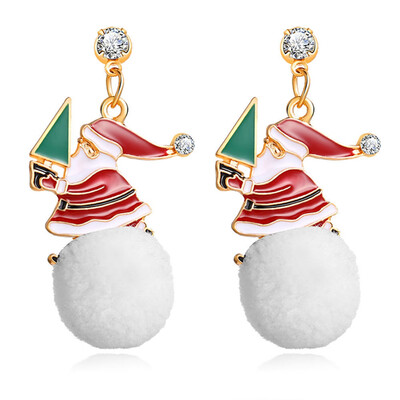 

Fashion Women Christmas Snowman Earrings Enamel Crystal Drop Dangle Ear Stud Ear Hook