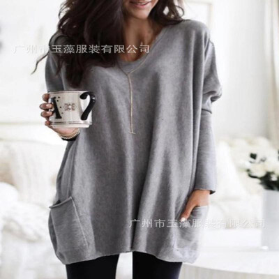 

Speed maitong ebay Amazon hot sale explosions simple fashion solid color V-neck long-sleeved long paragraph bottoming shirt 203 bl