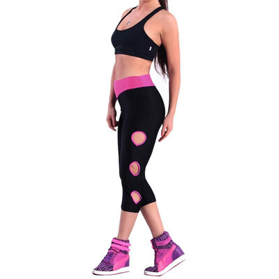 

Women Sports Leggings Cropped Cut Out Leg Breathable Stretchy Contrast Fitness Jogging Skinny Pants Trousers
