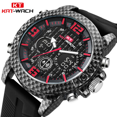 

Engraved KAT-WACH new mens sports double carbon fiber watch outdoor multi-function waterproof watch