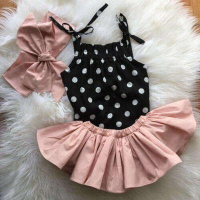 

US Summer Toddler Baby Girl Sling Ruffle TopTutu Skirt Kid Outfit Clothes 3PCS