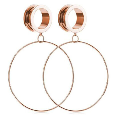 

1pc Fashion Luxury Large Circle Stainless Steel Coil Pendant Ear Plug Expander Earrings Piercing Jewelry