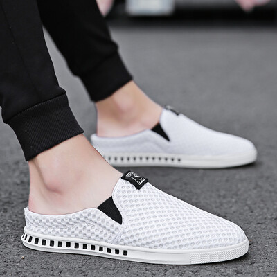 

Summer Half-slippers Mens Trendy Canvas Head One-footed Lazy Shoes Slippers Half-heeled White Board Shoes
