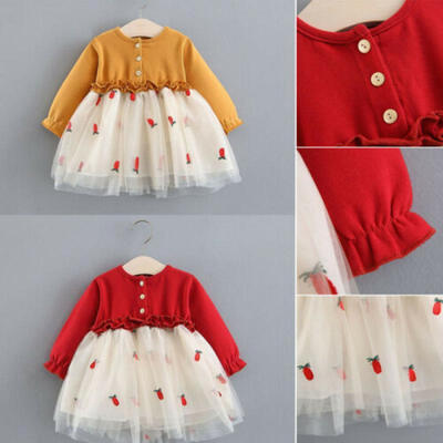 

Newborn Baby Girls Spliced Dress Long Sleeve Party Kid Wedding Dresses Princess