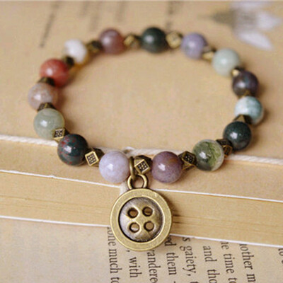 

Natural Crystal Retro Literary Agate Bracelet Elasticity Hand Cord Unisex Pair Jewellery Hot Gift