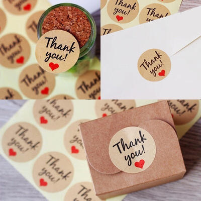 

120x Thank You Stickers Labels Sealing Craft Wedding Favours Letters Card Gifts Color Brown