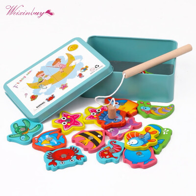 

Fishing Wooden Game Set Baby Educational Toy Iron Box Congnition Toys Set Kids Gifts