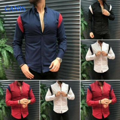 

Luxury Mens Stylish Casual Dress Shirt Slim Fit T-Shirt Long Sleeve Formal Tops