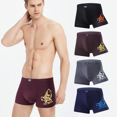 

Modal Mens Boxer Brief Printed Mid-waist Boxer BlackWine RedBlueGrey