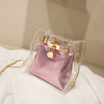

Transparent bag 2019 summer new bucket bag chic jelly chain bag single shoulder small bag oblique satchel bag