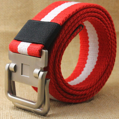 

New stripe Canvas belt fashion Alloy Double ring buckle Men belt casual Thicken Canvas Men&Women belt 110-140cm