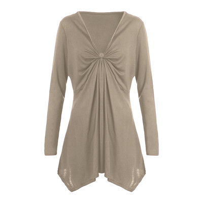 

Nomeni Women Casual Autumn Solid Loose Pleated Long Sleeve Irregular Blouse Tops