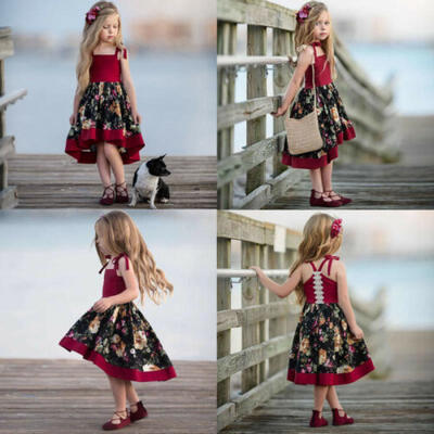 

Summer Kids Toddler Baby Girl Party Princess Flower Tutu Dress Holiday Sundress