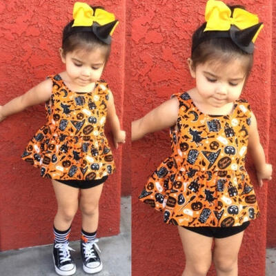 

Newborn Baby Girls Halloween Tops Dress Plaid Short Pants 2Pcs Outfits Clothes