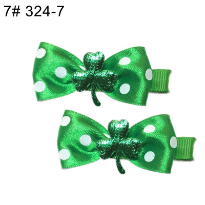 

12Pcs Lovely Saint Patricks Day Shamrock Girls Hair Clip Bow Hairpin Headwear