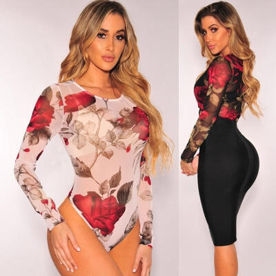 

Women Sexy Long Sleeve Bodycon Bandage Bodysuit Jumpsuit Slim Short Romper