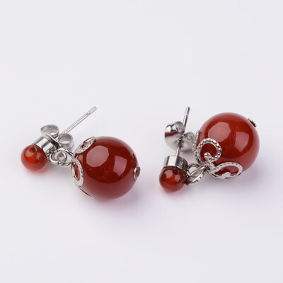 

Dangling Natural Carnelian Ear Studs with Metal Findings Platinum 20mm Pin 07mm