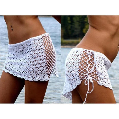 

Fashion Womens Sexy Summer Crochet Sports Shorts Casual Beach Running Lace See Through Slim Mini Skirts