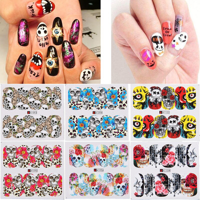 

〖Follure〗48 PCS DIY Nail Sticky Halloween Terrorist Sticky Nail Set Skull Design