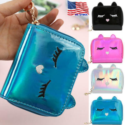 

Women PU Leather Cute Zip Mini Purse Clutch Laser Wallet Credit Bag Card Holder