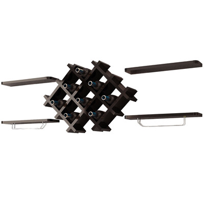 

Set of 5 Wall Mount Wine Rack Set w Storage Shelves-Black
