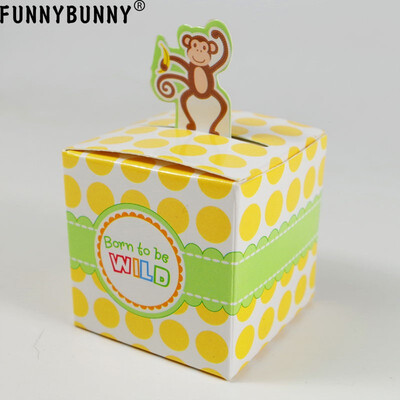 

FUNNYBUNNY 24 Pcs Wild Adorable Jungle Safari Zoo Theme Baby Shower Favor Candy Treat Box Cute Birthday Decoration