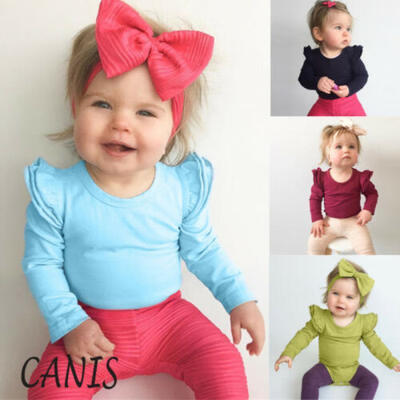 

Canis Toddler Kid Baby Girls Long Sleeve Solid Romper Bodysuit Jumpsuit Outfits