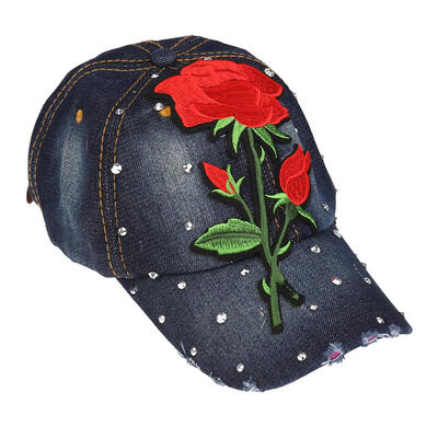 

Women Fashion Baseball Cap Flower Rhinestone Embroidery Snapback Hat